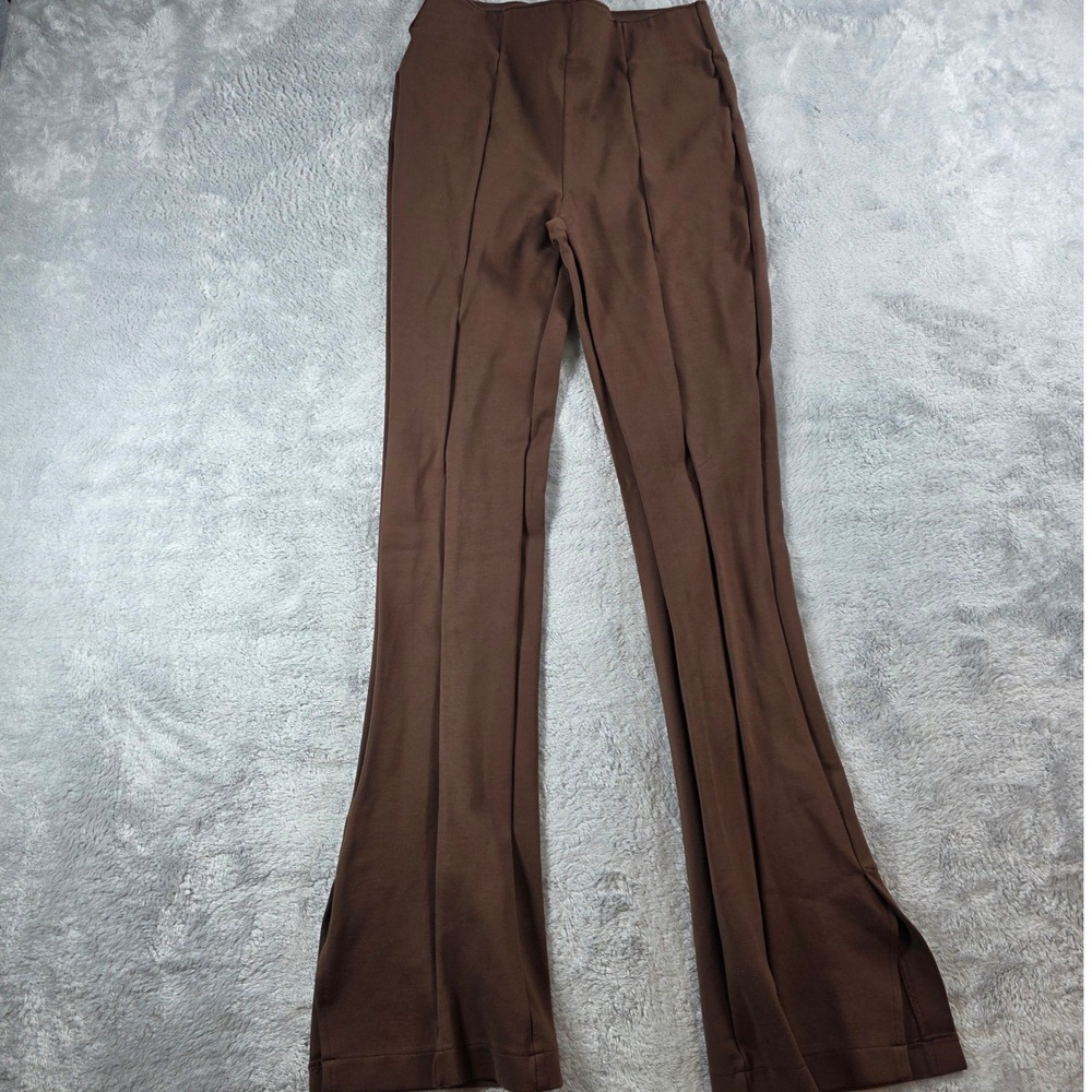 Abercrombie & Fitch Women S Brown Flare Pants Pintuck Slit Hem High Rise Stretch